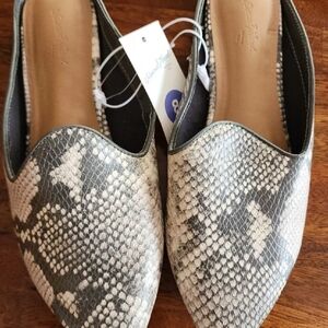 Gray Snakeskin Mules